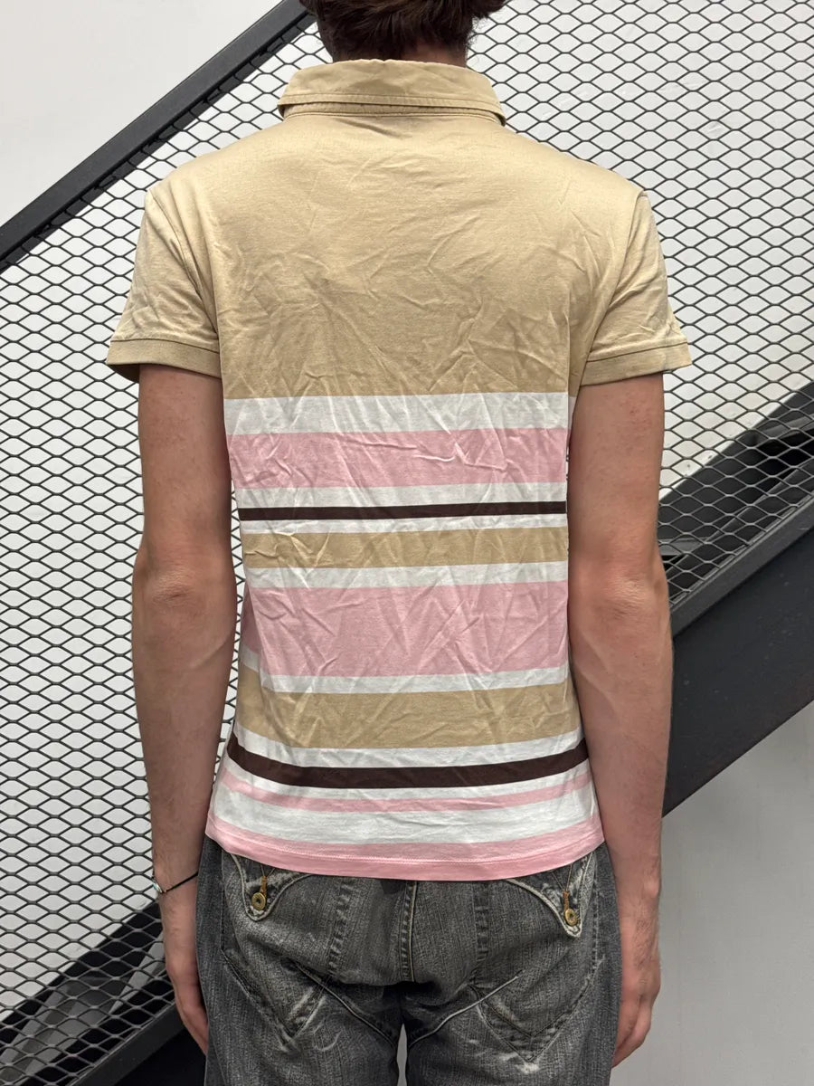 2000s Dolce & Gabbana Beige Striped Buttoned Collar Polo VUbzLPNP 2