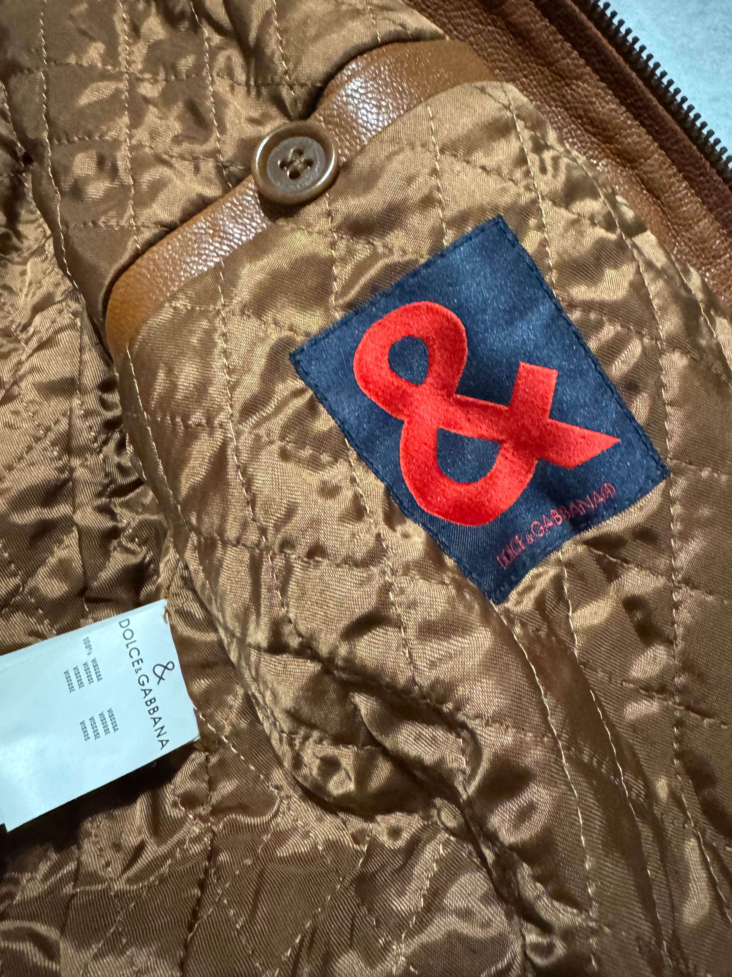 2000s Dolce & Gabbana Brown Coach Leather Jacket (M) - 5