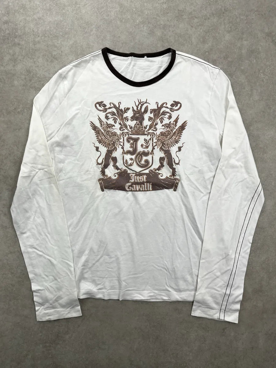2000s Cavalli Off-White Crest Logo Longsleeve VcGlNfnS 0