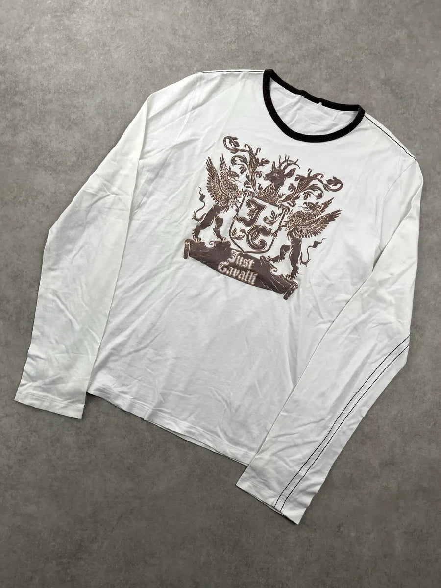 2000s Cavalli Off-White Crest Logo Longsleeve VcGlNfnS 4