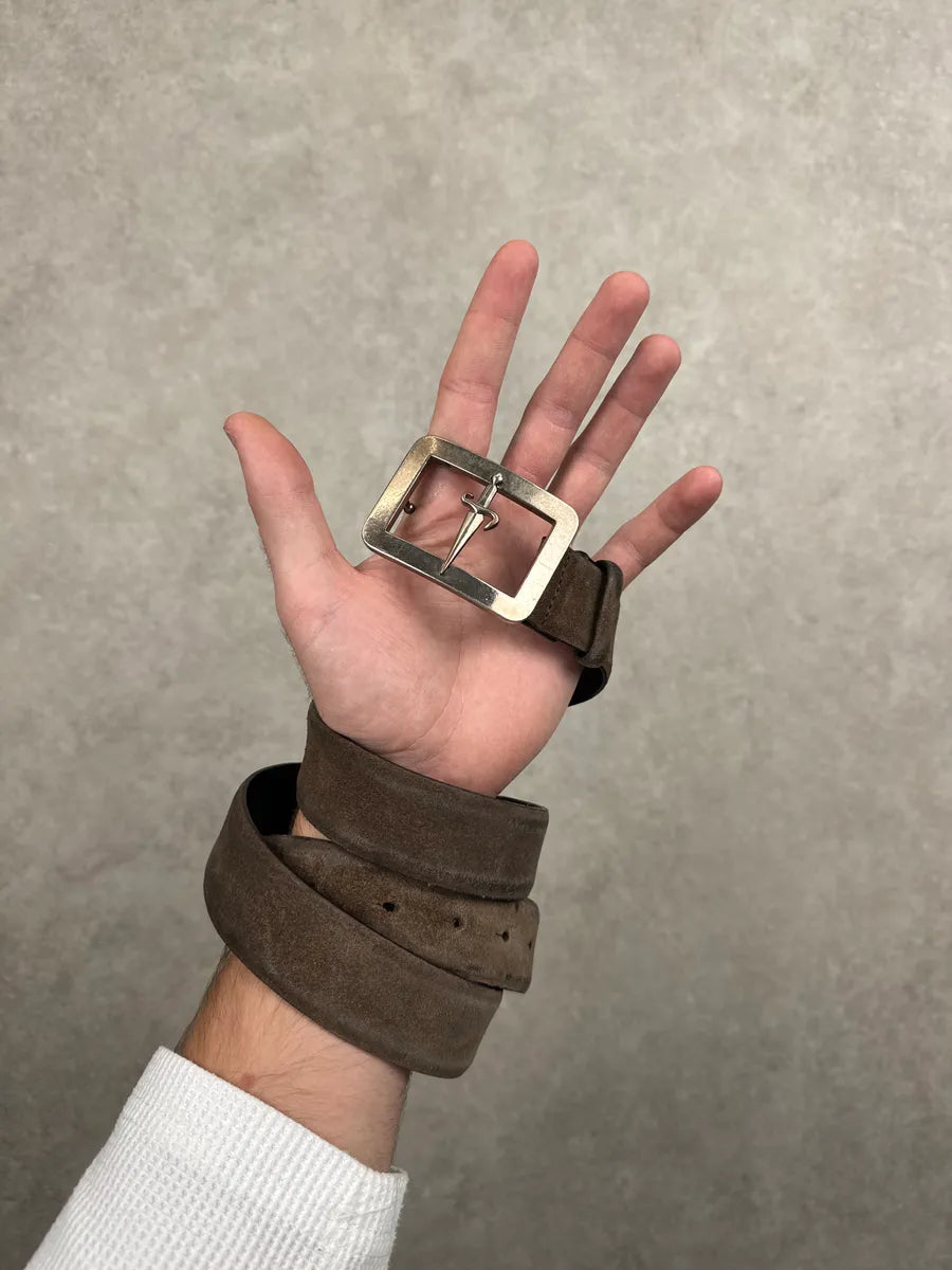 Cesare Paciotti Brown Suede Dagger Buckle Belt VceKzzpS 1