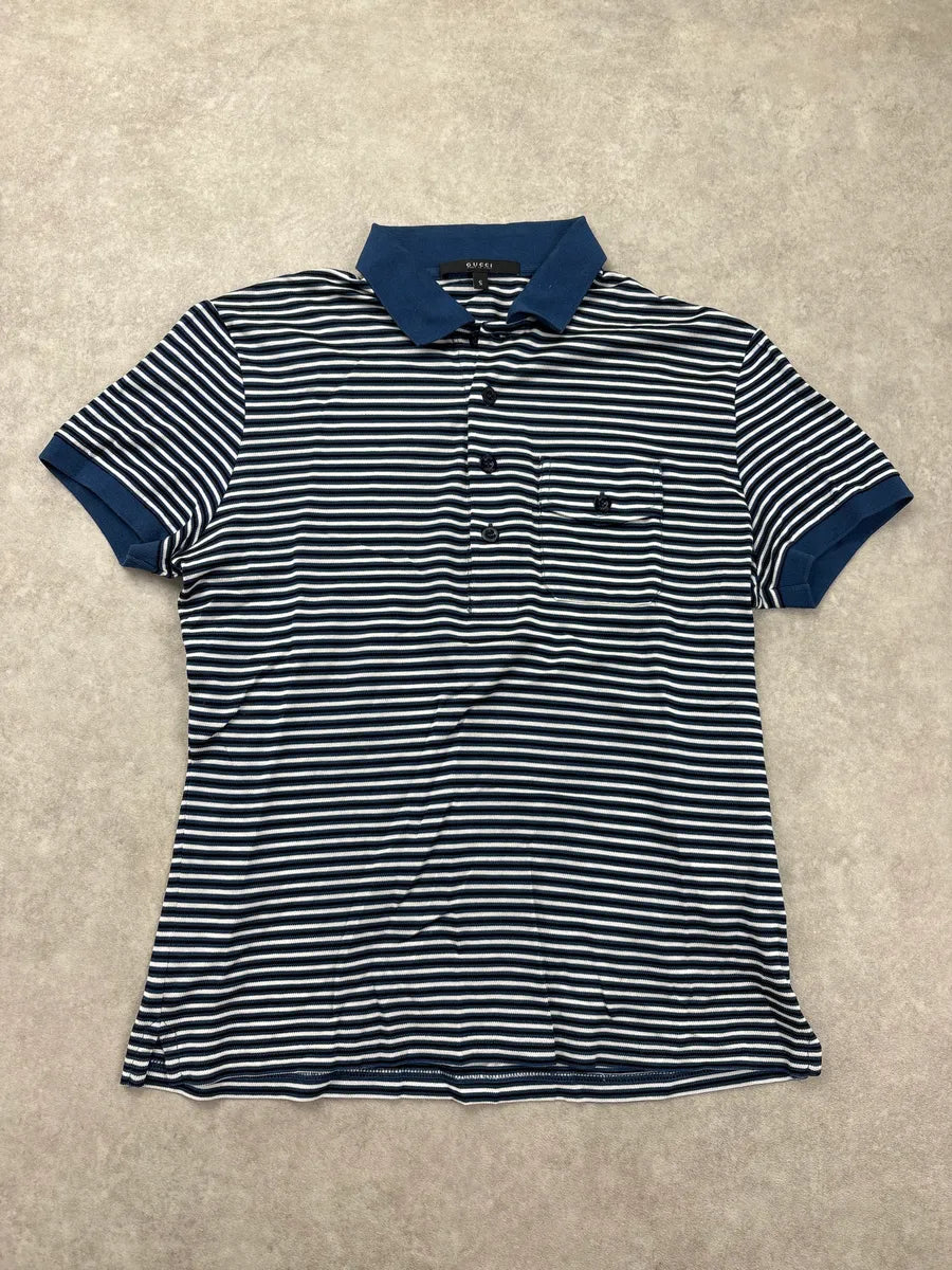 SS2008 Gucci Navy Striped Contrast Collar Polo by Frida Giannini VceuaxFU 0