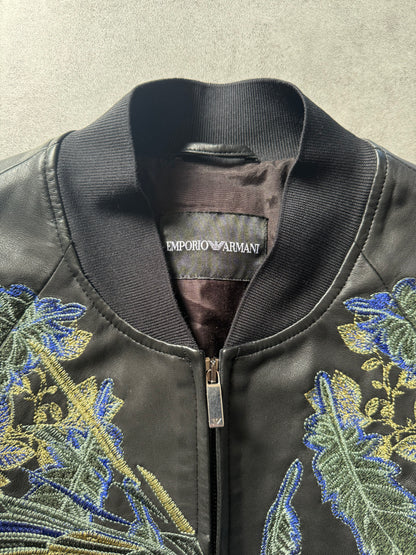 SS2017 Emporio Armani Embroidered Natural Royal Eagle Black Leather Jacket (M) - 9