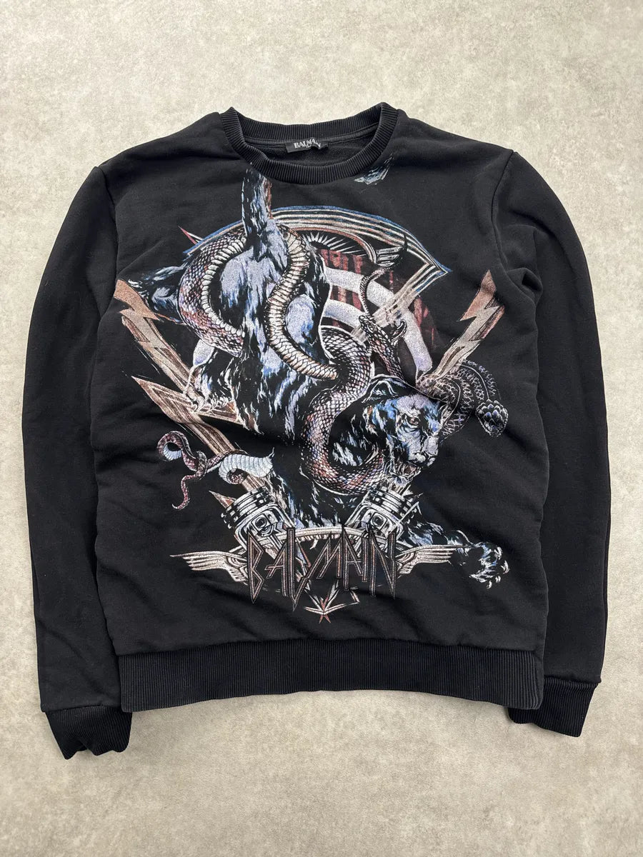 AW2017 Balmain Black Panther & Snake Graphic Sweatshirt VfPqwkPf 0