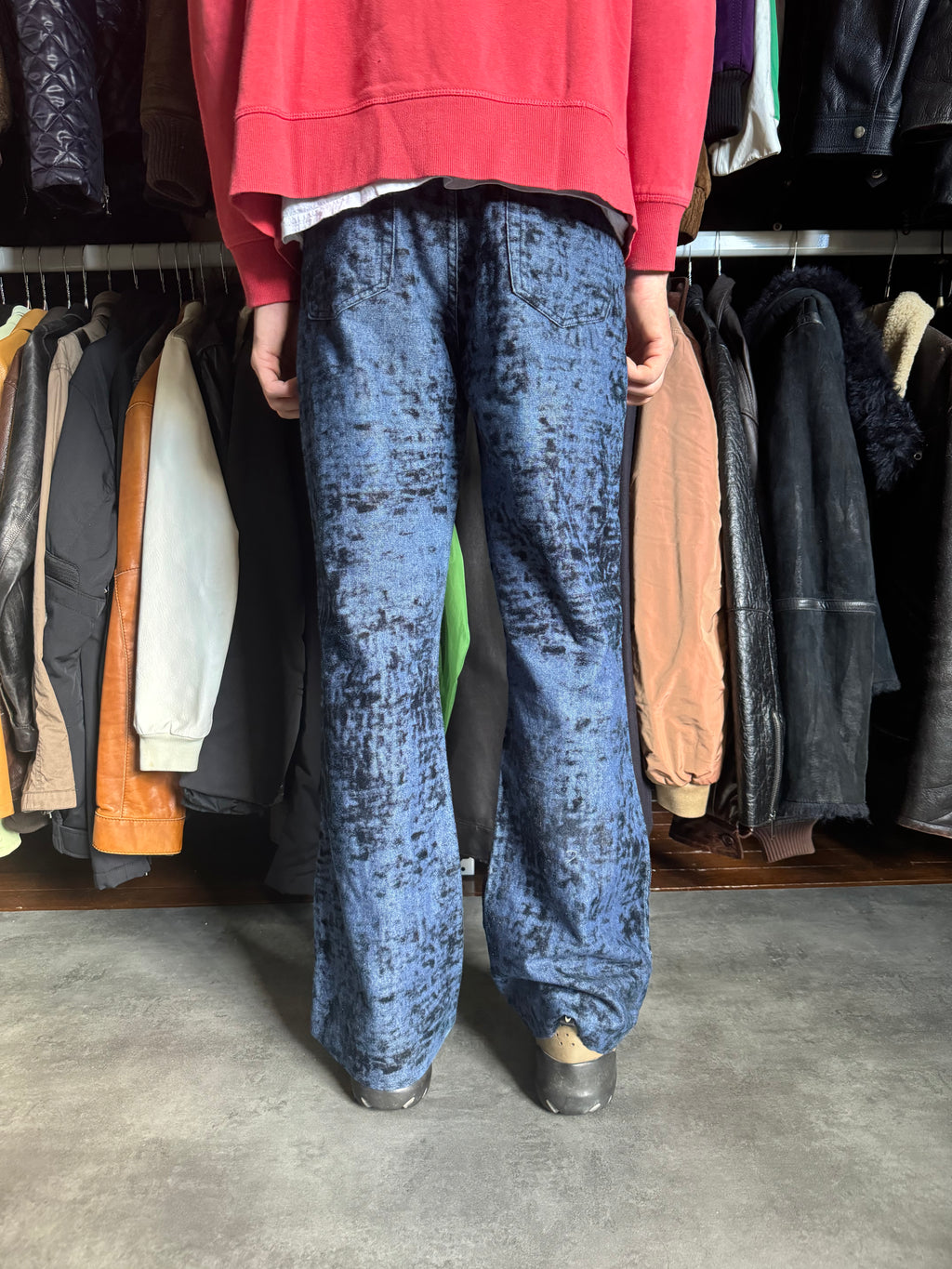 SS2006 Cavalli Blue Flared Citizen Black Relief Pants (S) - 4