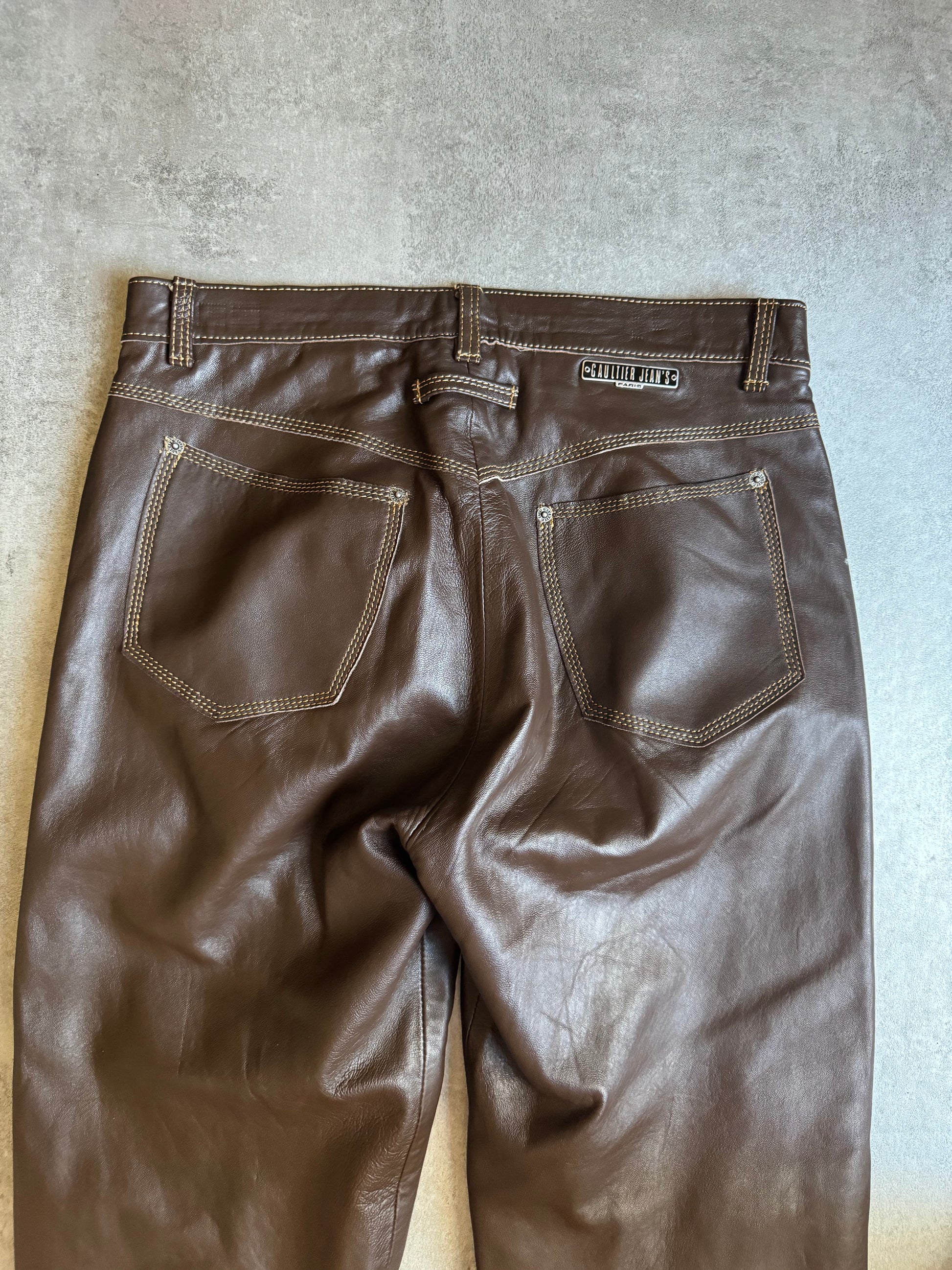 2000s Jean Paul Gaultier Cozy Brown Leather Pants (M) - 8