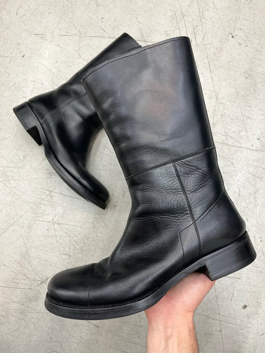 2000s Prada Brut Black Ankle Leather Boots VjXJciav 0