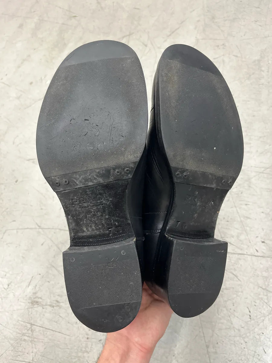 2000s Prada Brut Black Ankle Leather Boots VjXJciav 6
