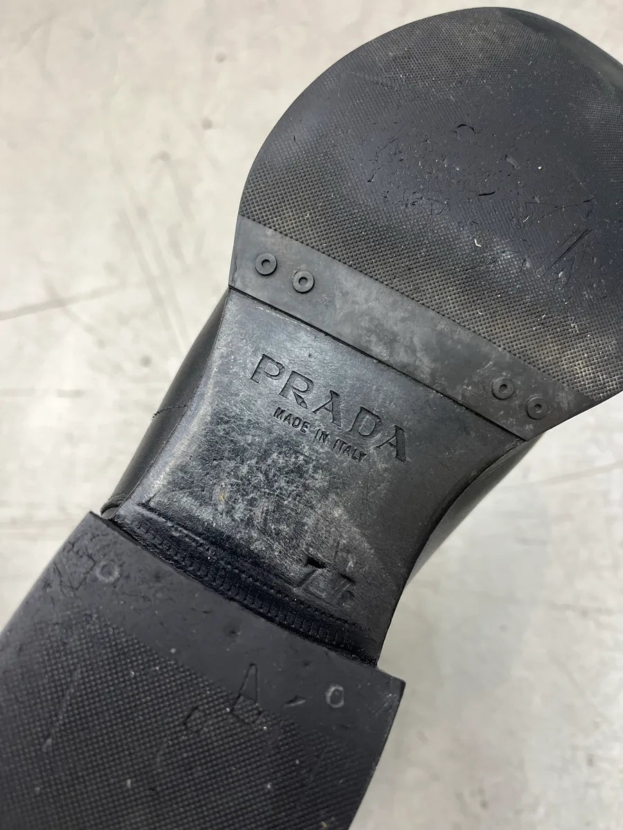 2000s Prada Brut Black Ankle Leather Boots VjXJciav 7