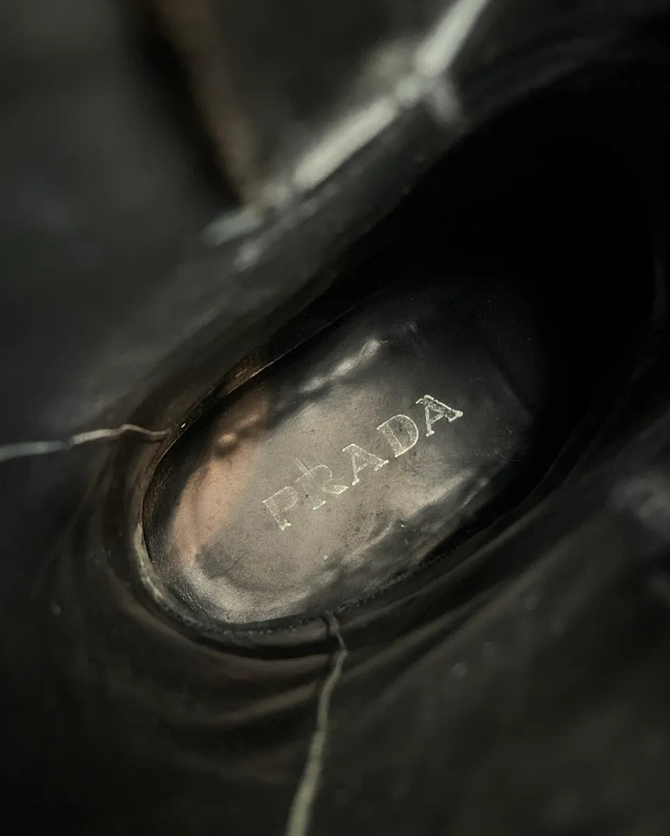 2000s Prada Brut Black Ankle Leather Boots VjXJciav 8