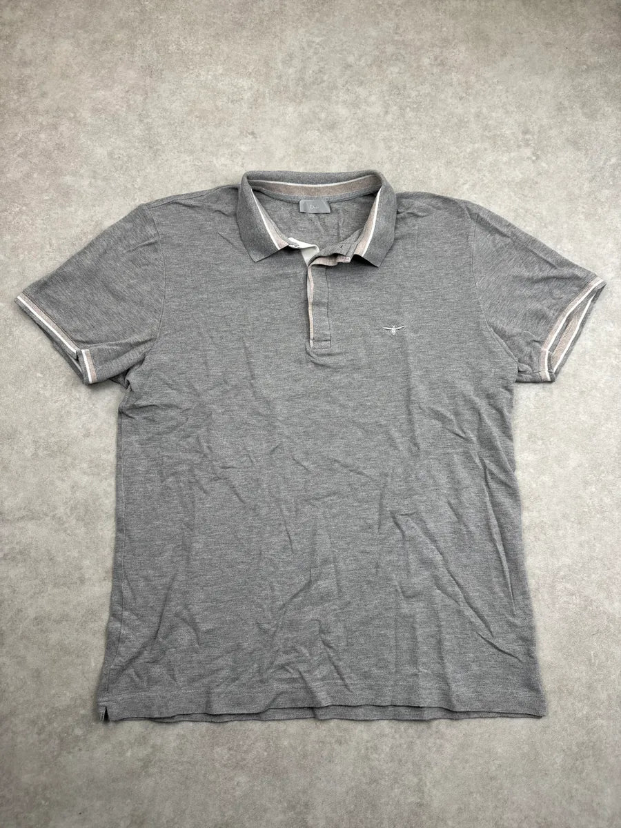 Dior Grey Bee Embroidered Tipped Polo VjkDNqTC 3