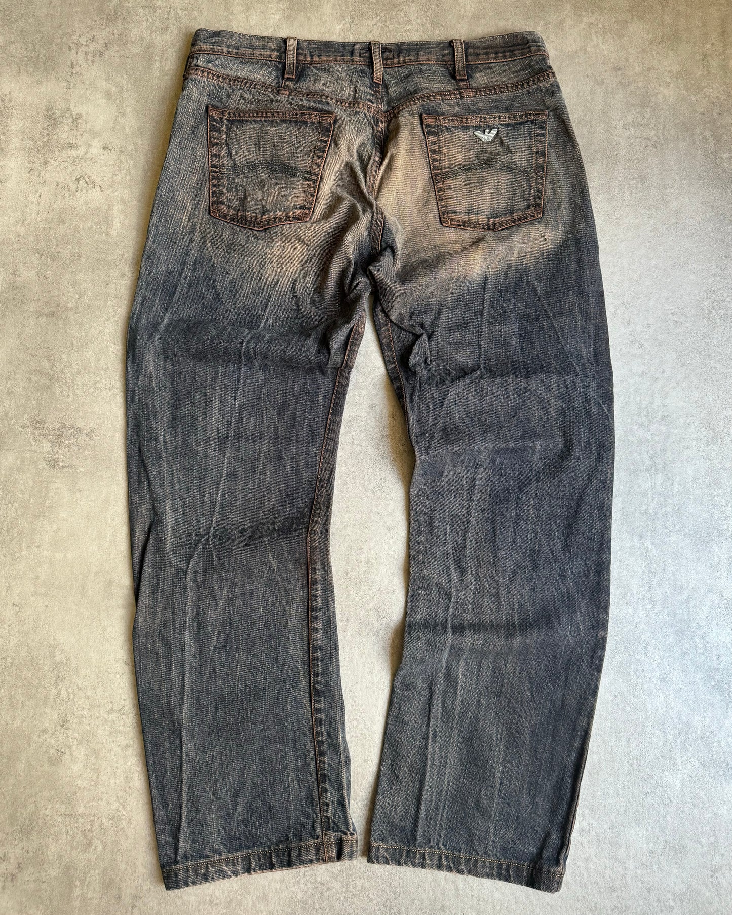 2000s Armani Vintage Faded Wash Effect Denim Jeans (L) - 3