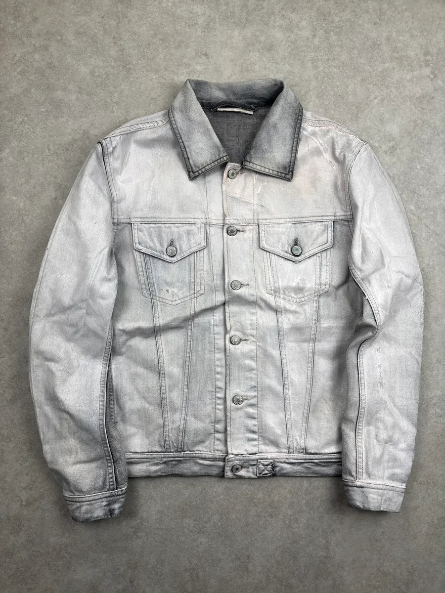 Diesel Silver Grey Denim Distressed Contrast Collar Jacket VkrHnDiE 0