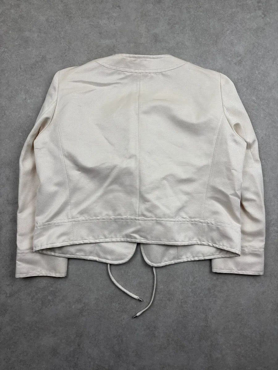 SS2009 Christian Dior Ivory Silk Lace-Up Ribbed Light Jacket sORhxvHR 6