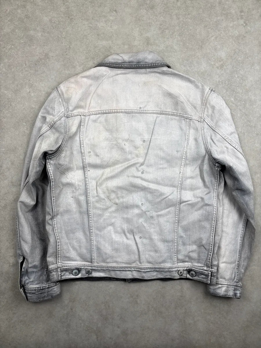Diesel Silver Grey Denim Distressed Contrast Collar Jacket VkrHnDiE 5