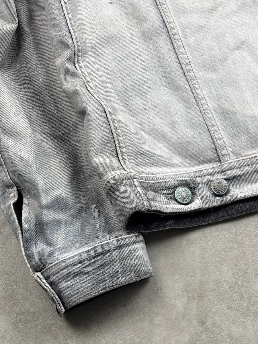 Diesel Silver Grey Denim Distressed Contrast Collar Jacket VkrHnDiE 13