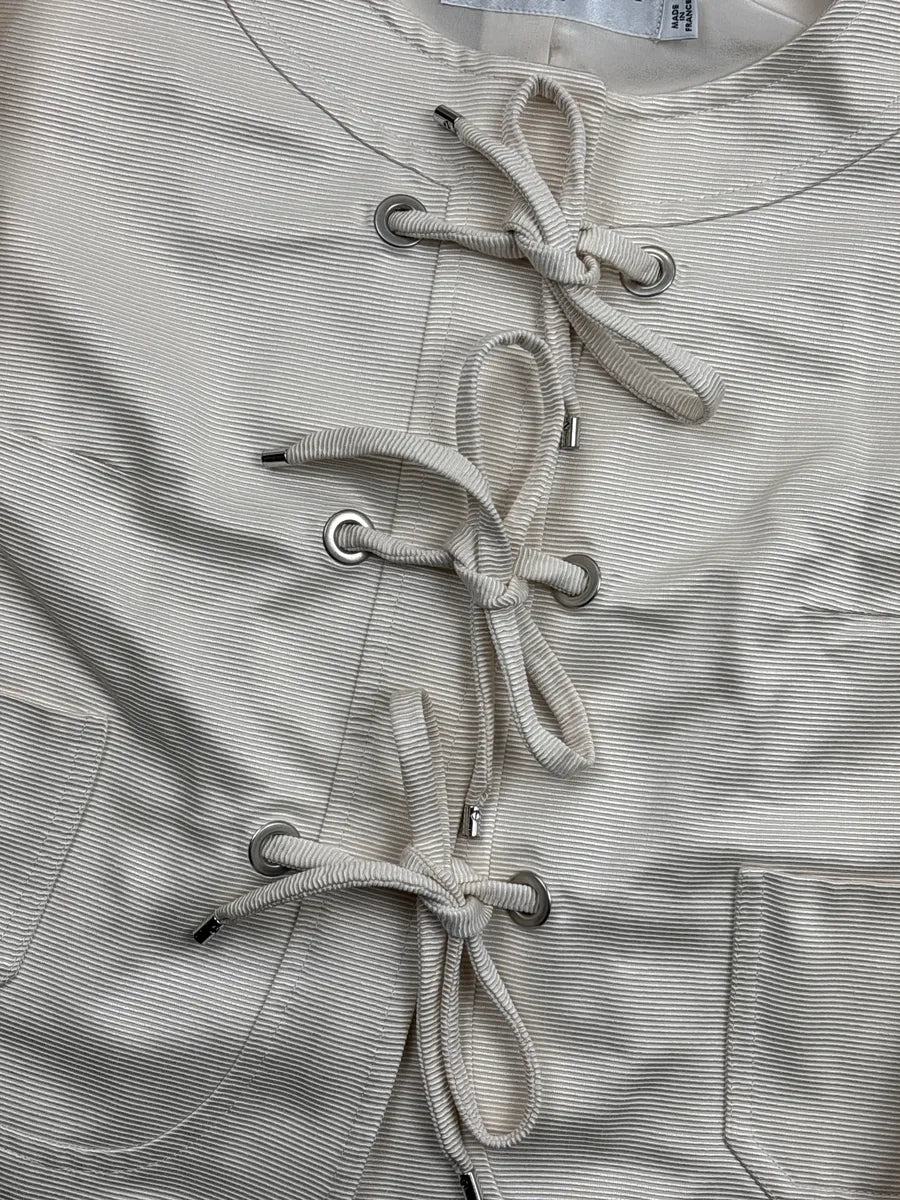 SS2009 Christian Dior Ivory Silk Lace-Up Ribbed Light Jacket sORhxvHR 7