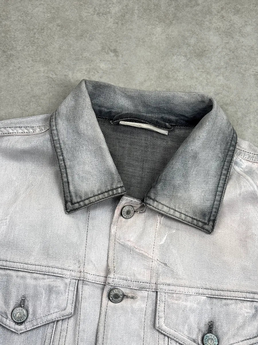 Diesel Silver Grey Denim Distressed Contrast Collar Jacket VkrHnDiE 6