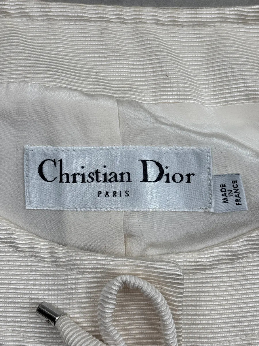 SS2009 Christian Dior Ivory Silk Lace-Up Ribbed Light Jacket sORhxvHR 11