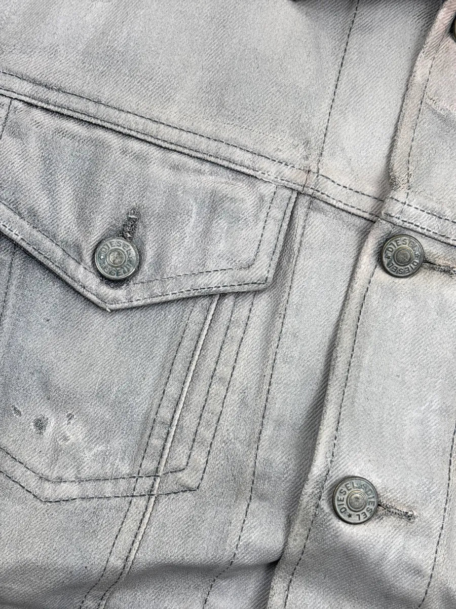 Diesel Silver Grey Denim Distressed Contrast Collar Jacket VkrHnDiE 7