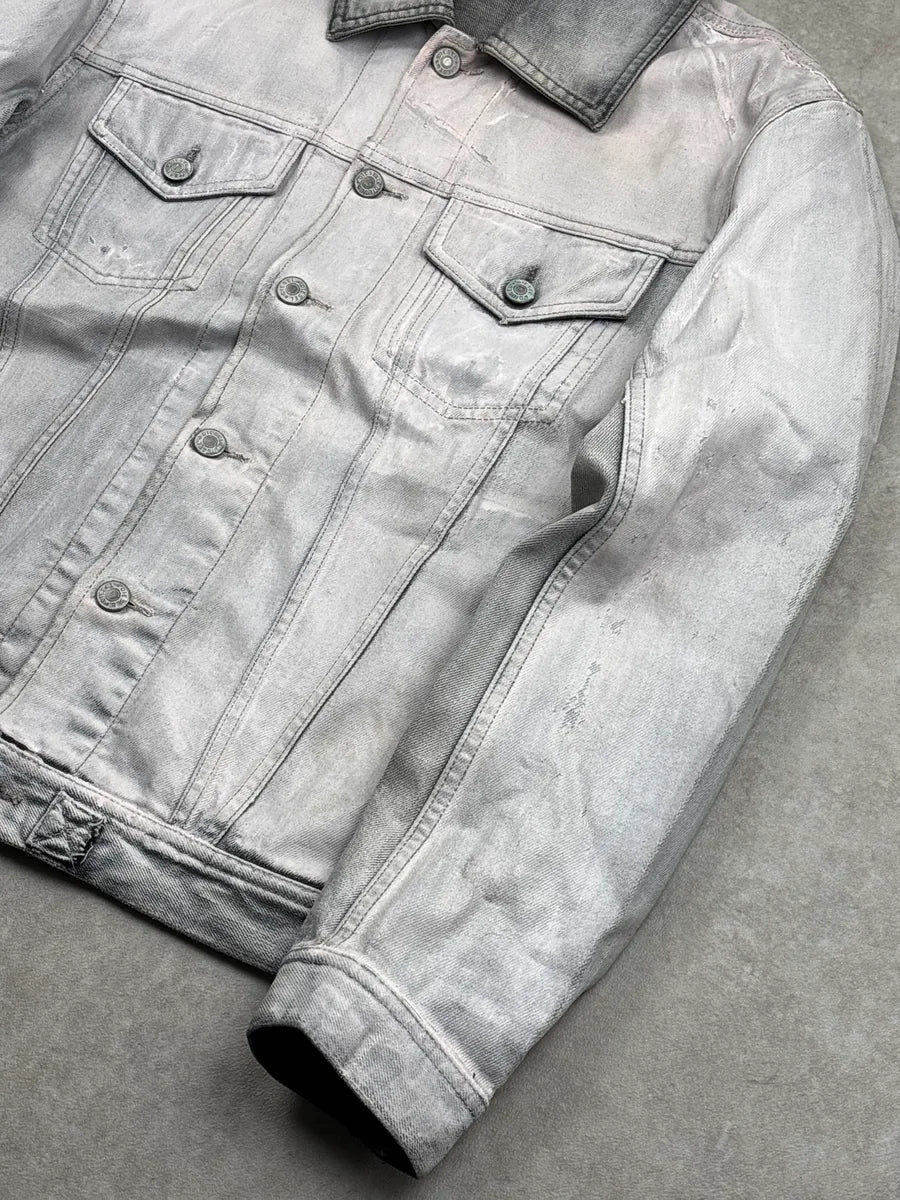 Diesel Silver Grey Denim Distressed Contrast Collar Jacket VkrHnDiE 3
