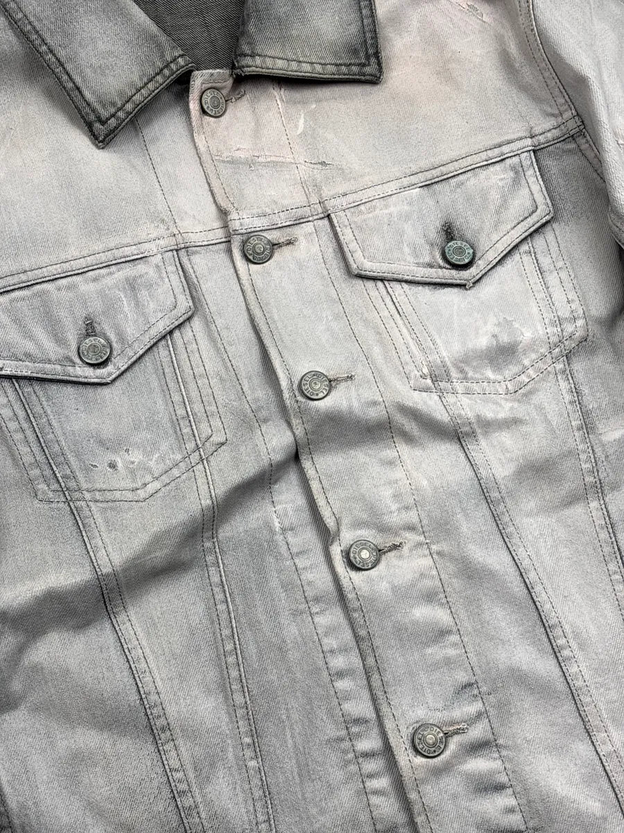 Diesel Silver Grey Denim Distressed Contrast Collar Jacket VkrHnDiE 8
