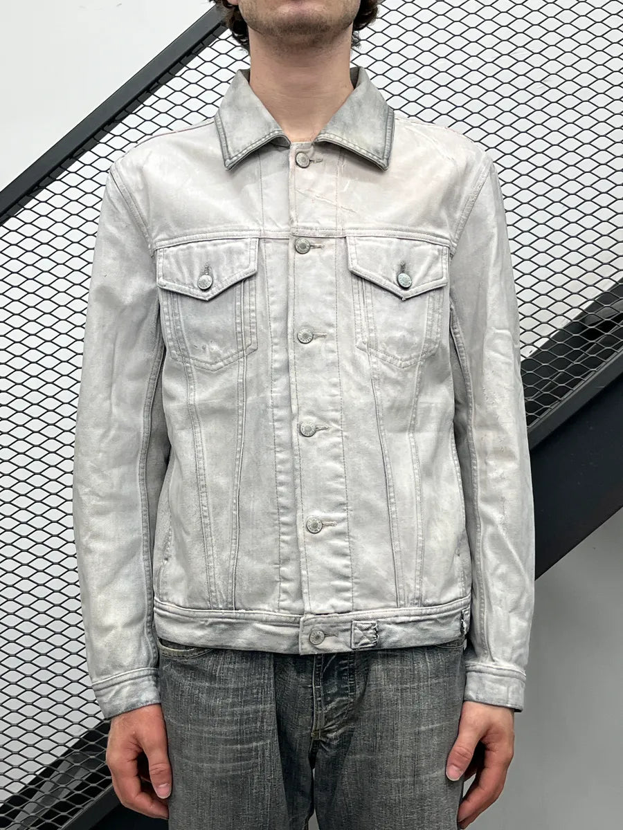 Diesel Silver Grey Denim Distressed Contrast Collar Jacket VkrHnDiE 1