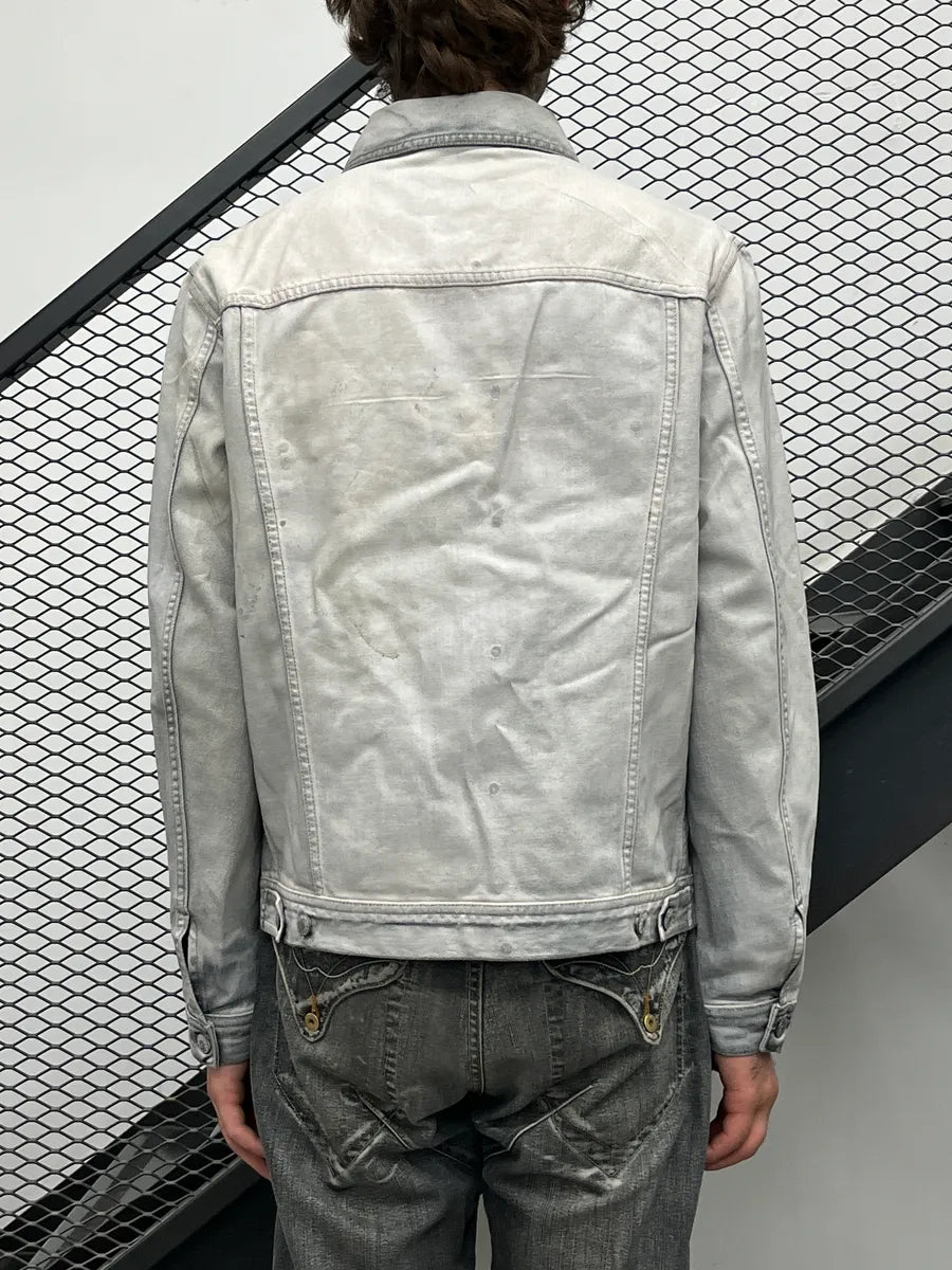 Diesel Silver Grey Denim Distressed Contrast Collar Jacket VkrHnDiE 2