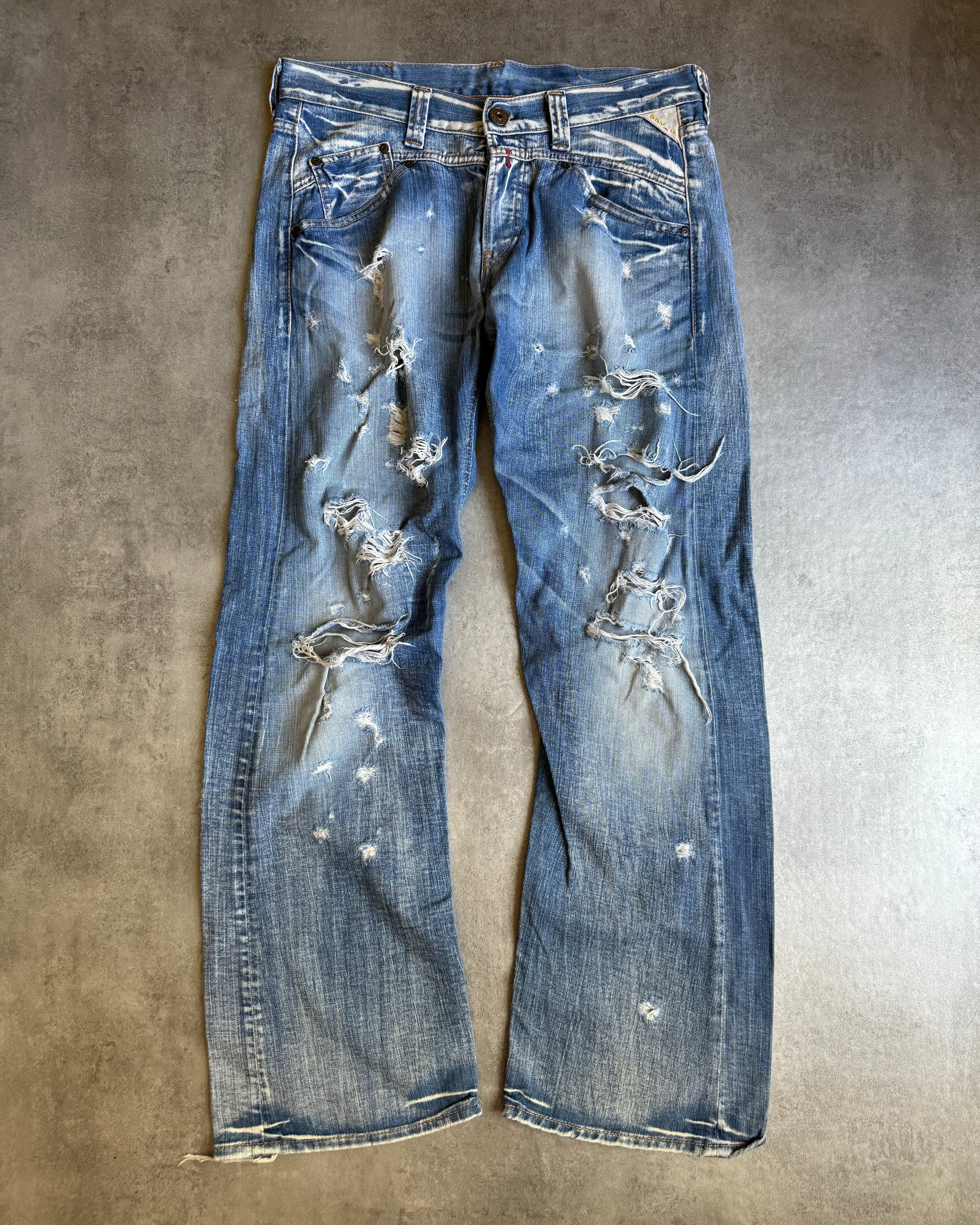 2000s Replay Distressed Straight Relaxed Jeans  (L) - 1