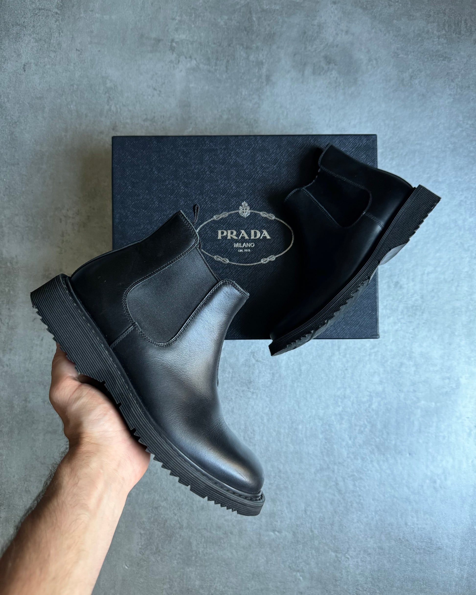 Prada Black Chelsea Leather Boots  (39) - 1