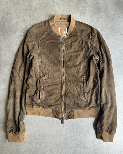 2000s Armani Goat Leather Suede Brown Bomber Jacket (L) - 3