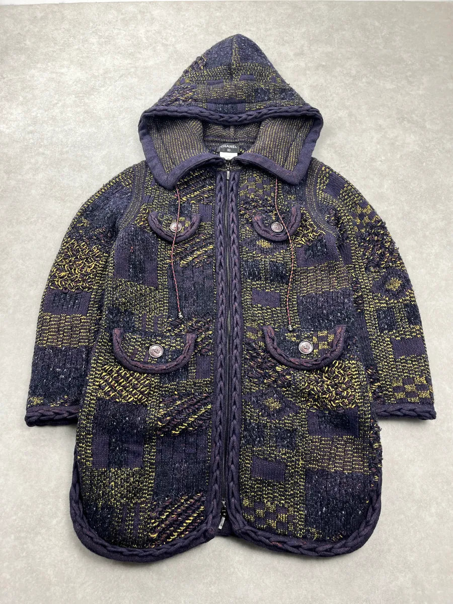 Chanel Knit Dark Purple & Green Hooded Long Coat VtTwIedl 0