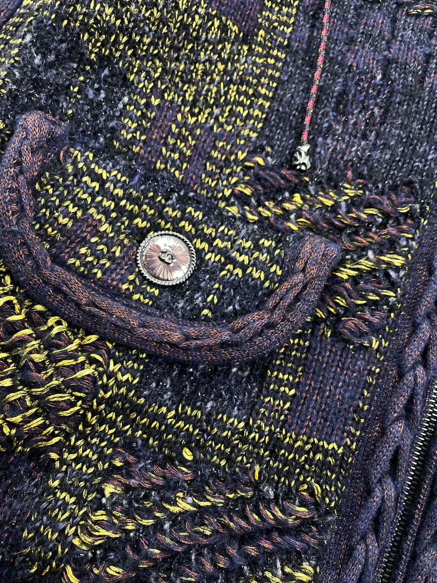Chanel Knit Dark Purple & Green Hooded Long Coat VtTwIedl 5