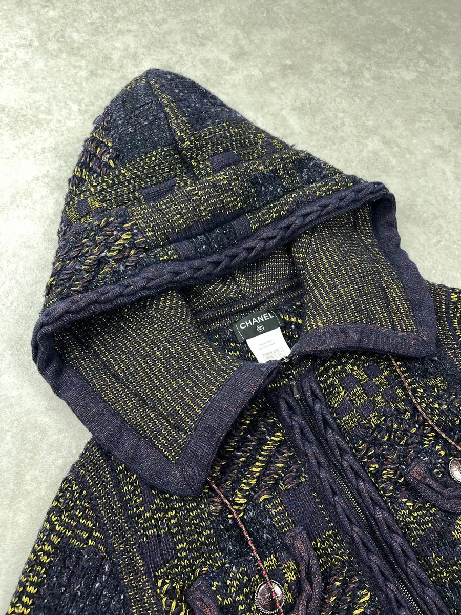 Chanel Knit Dark Purple & Green Hooded Long Coat VtTwIedl 8