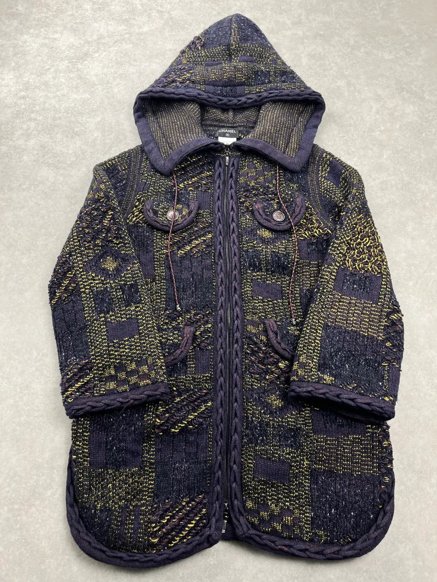 Chanel Knit Dark Purple & Green Hooded Long Coat VtTwIedl 3