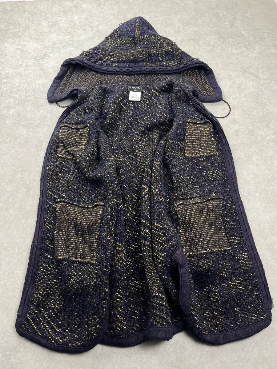 Chanel Knit Dark Purple & Green Hooded Long Coat VtTwIedl 10
