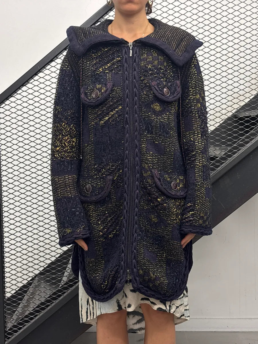 Chanel Knit Dark Purple & Green Hooded Long Coat VtTwIedl 1