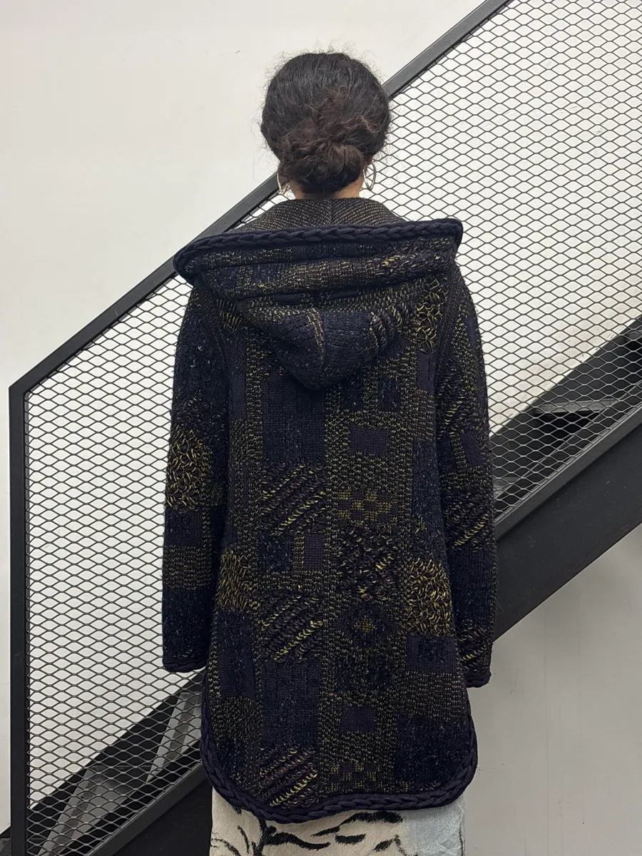 Chanel Knit Dark Purple & Green Hooded Long Coat VtTwIedl 2
