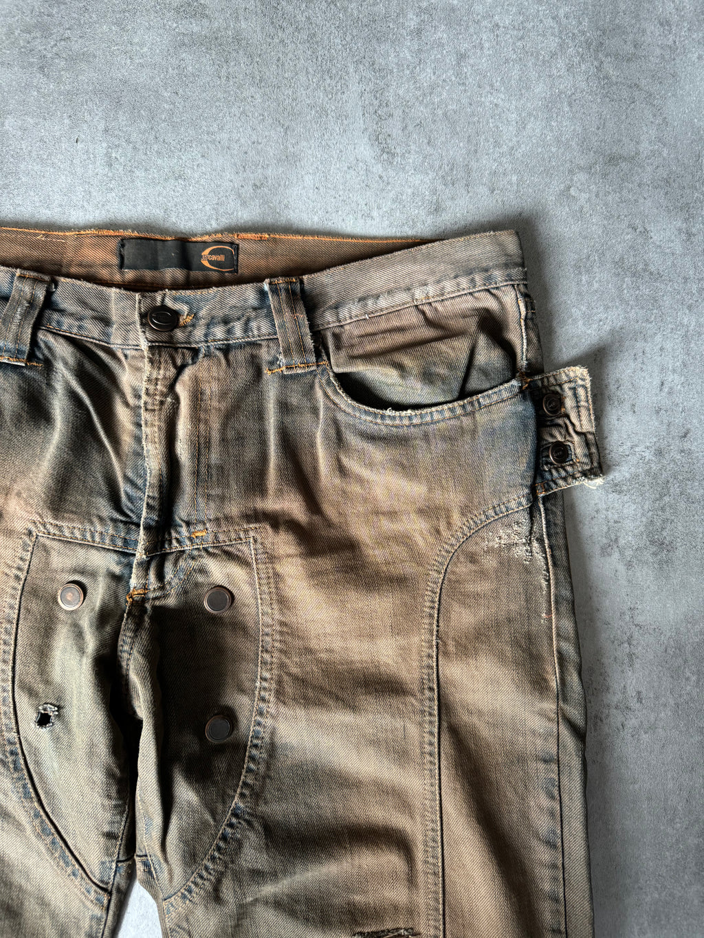 SS2005 Cavalli Faded Blue Hysteric Acid Distressed Straight Jeans  (L) - 5