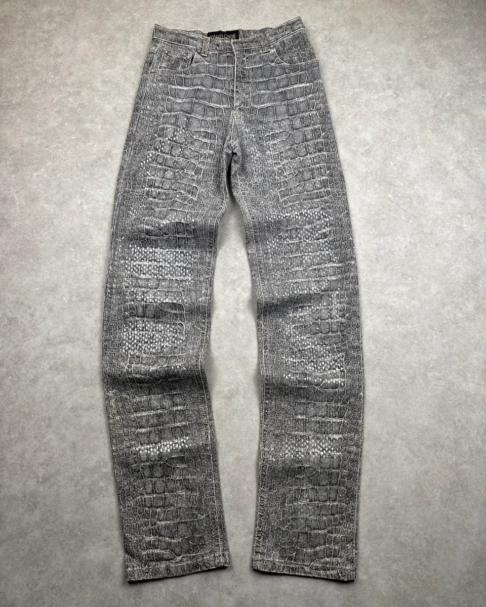 2000s Roberto Cavalli Grey Crocodile Effect Pants VzQNLaVX 3