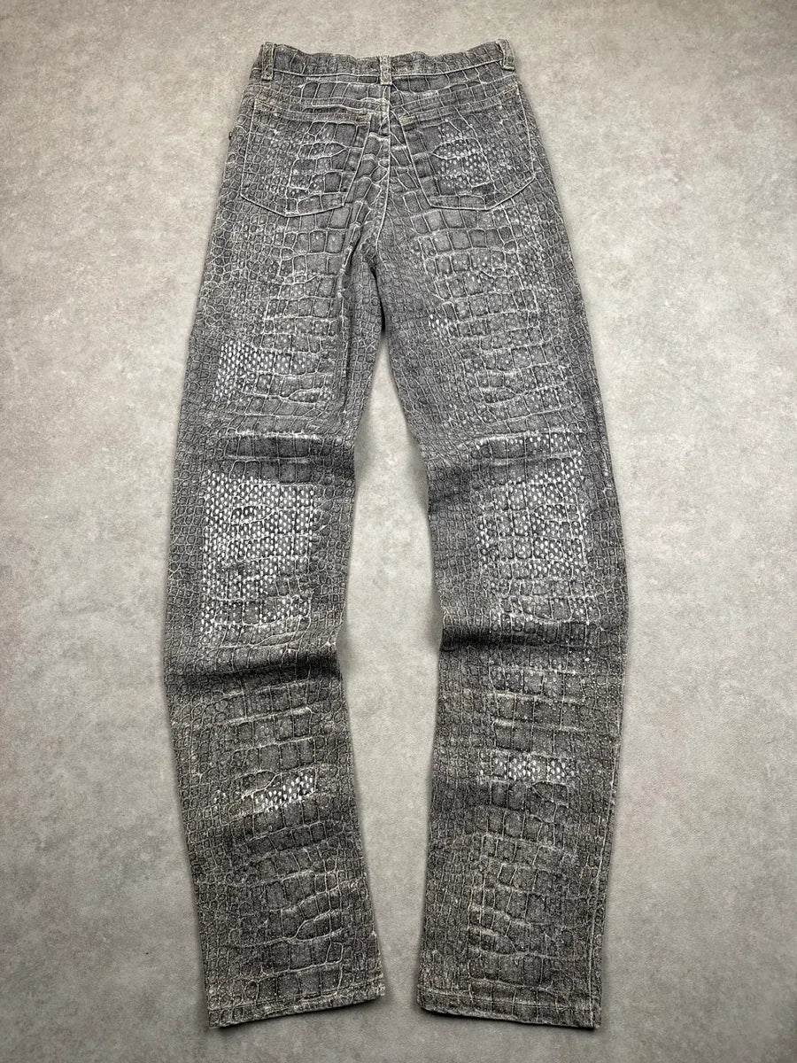 2000s Roberto Cavalli Grey Crocodile Effect Pants VzQNLaVX 4