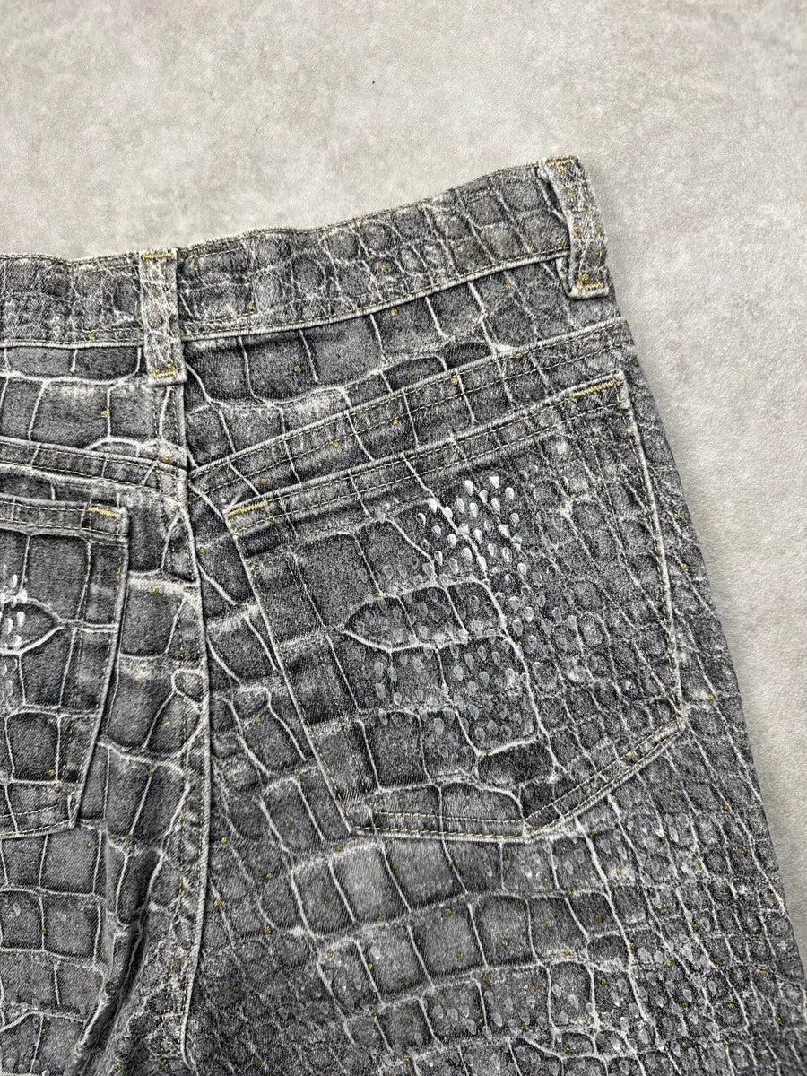 2000s Roberto Cavalli Grey Crocodile Effect Pants VzQNLaVX 11