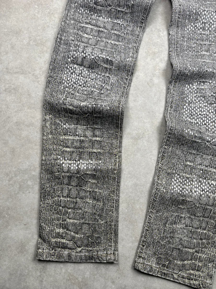 2000s Roberto Cavalli Grey Crocodile Effect Pants VzQNLaVX 6