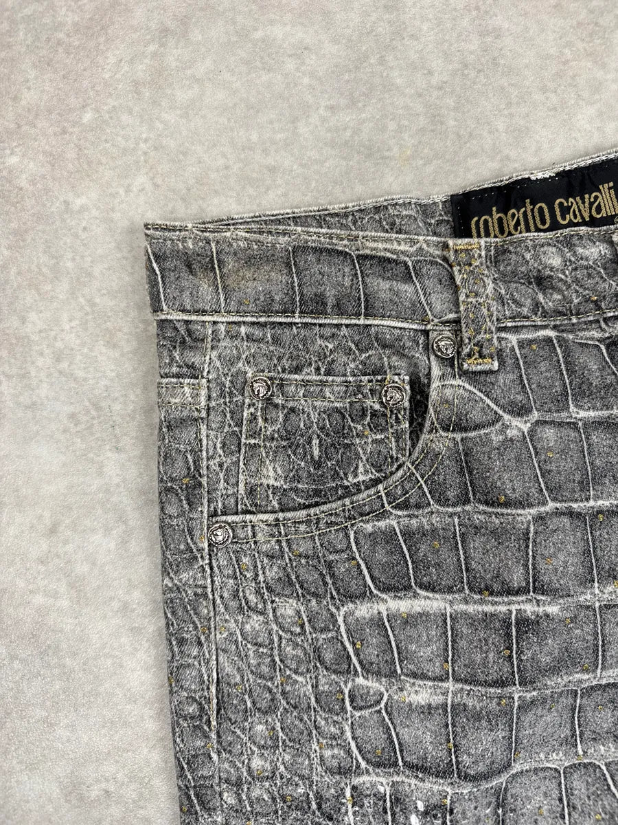 2000s Roberto Cavalli Grey Crocodile Effect Pants VzQNLaVX 9