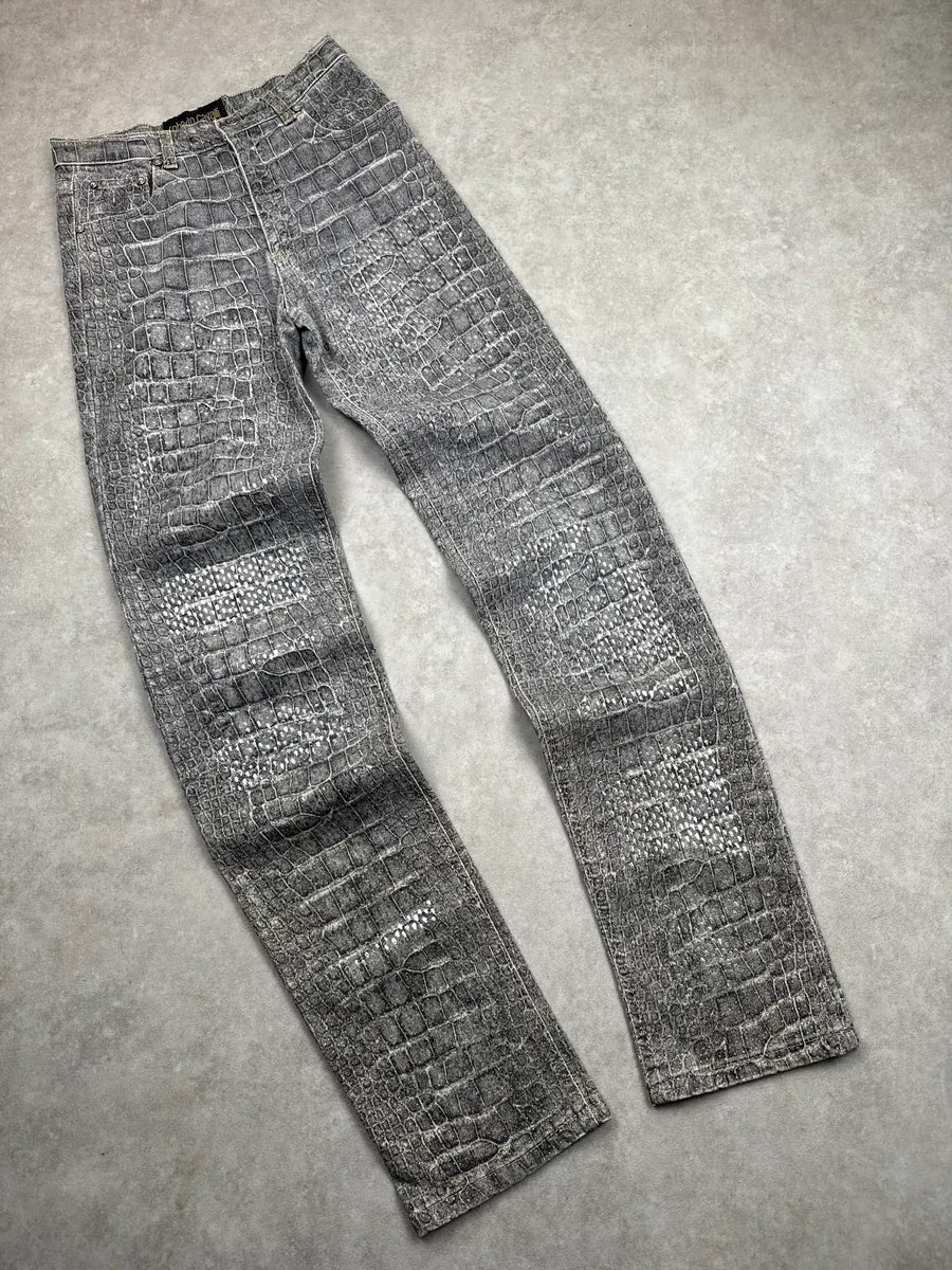 2000s Roberto Cavalli Grey Crocodile Effect Pants VzQNLaVX 5