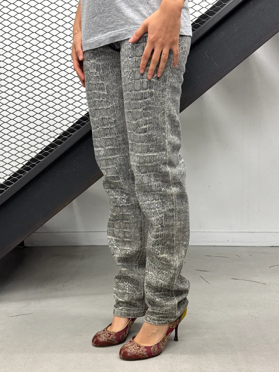 2000s Roberto Cavalli Grey Crocodile Effect Pants VzQNLaVX 1