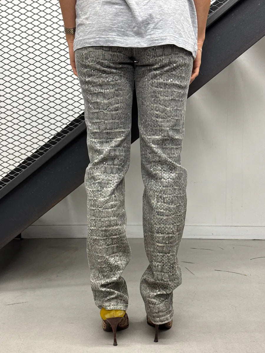 2000s Roberto Cavalli Grey Crocodile Effect Pants VzQNLaVX 2
