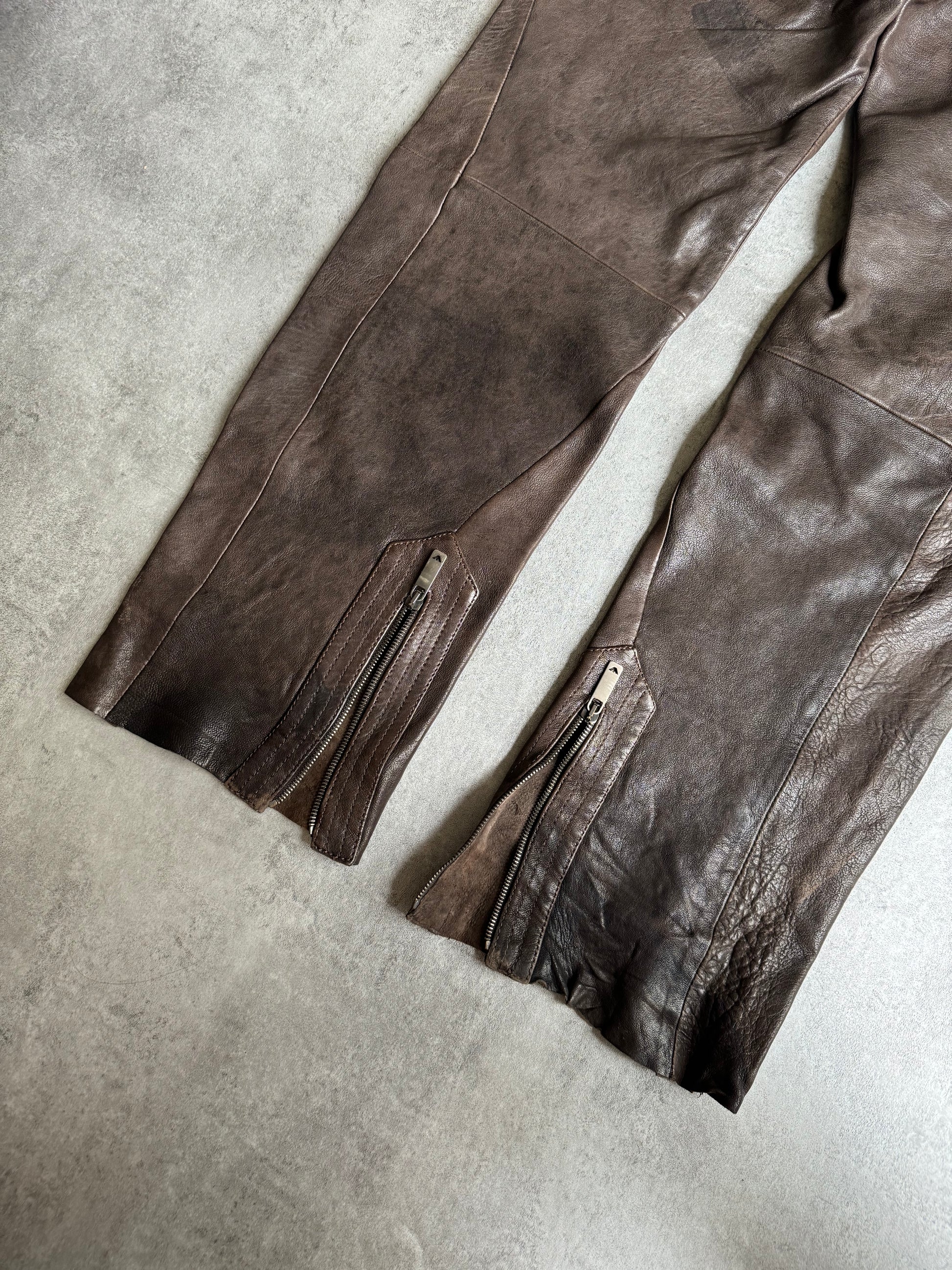 AW2003 Emporio Armani Precious Brown Leather Pants (M) - 4