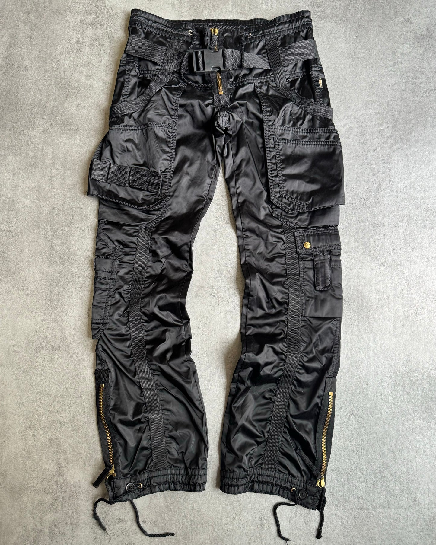 AW2003 Jean Paul Gaultier Bondage Black Cargo Parachute Nylon Pants (S) - 13