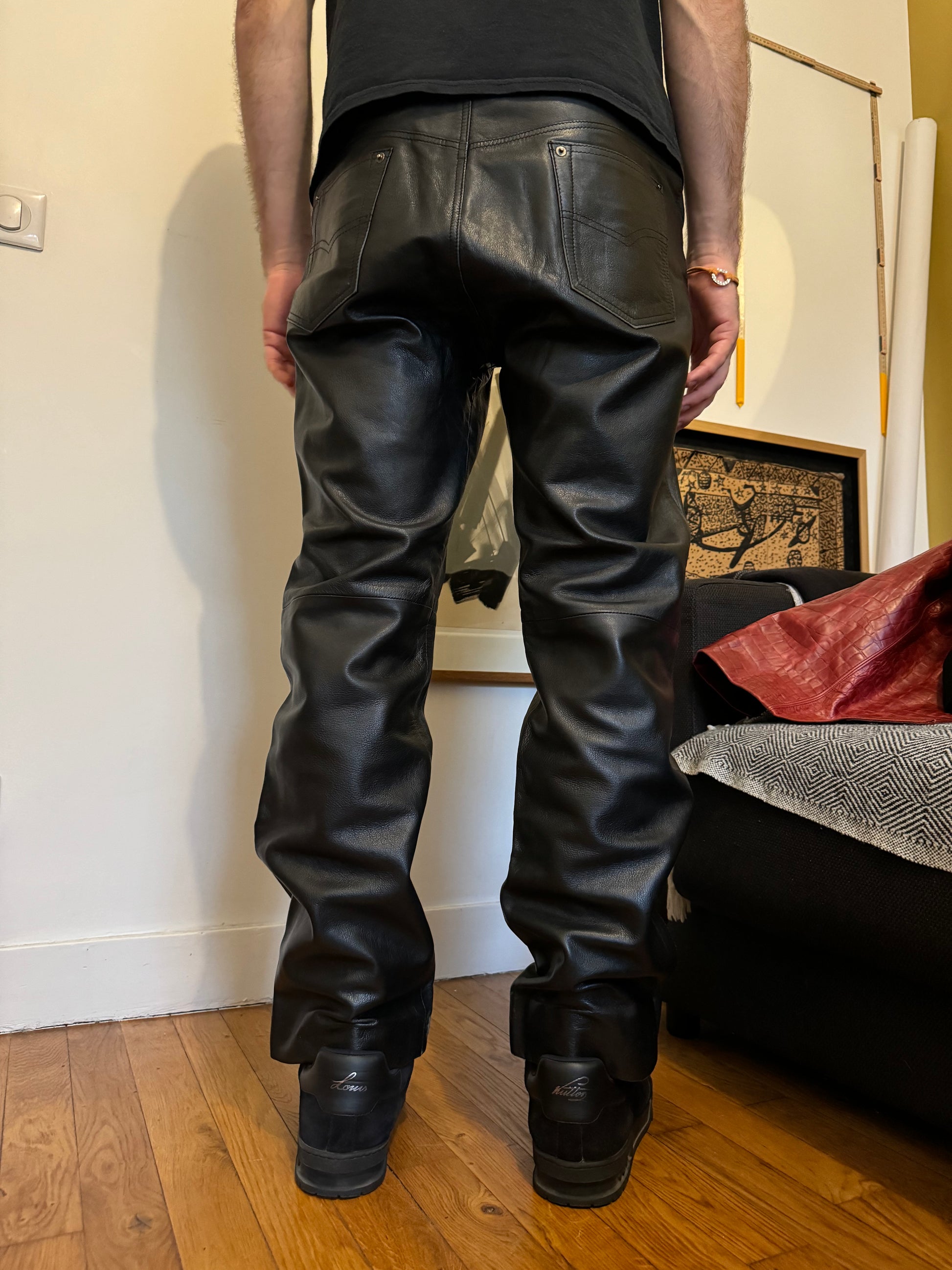 AW2001 Prada Black Premium Runway Leather Pants (M) - 4